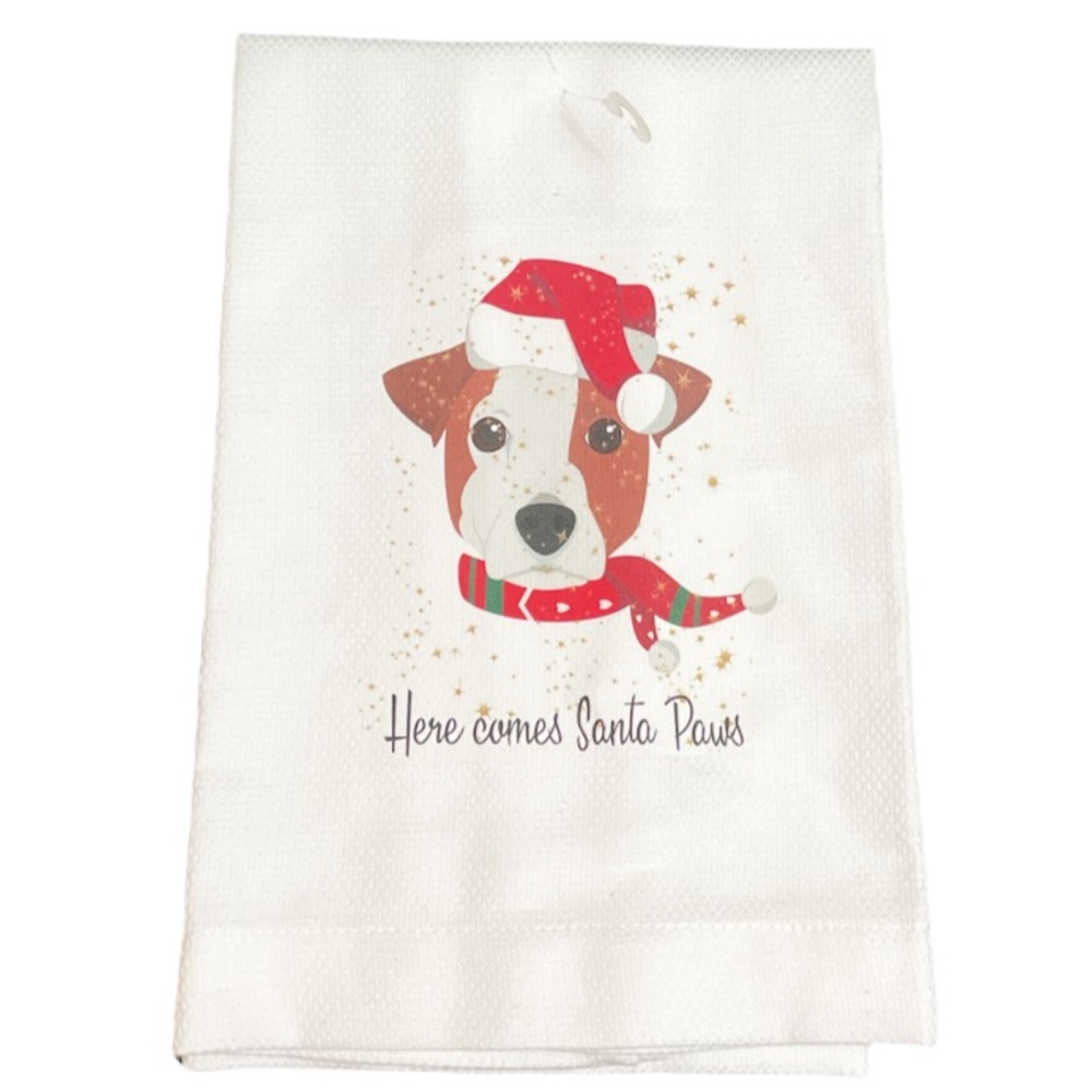 New HERE COMES SANTA PAWS Kitchen Towel 🐶🎄
